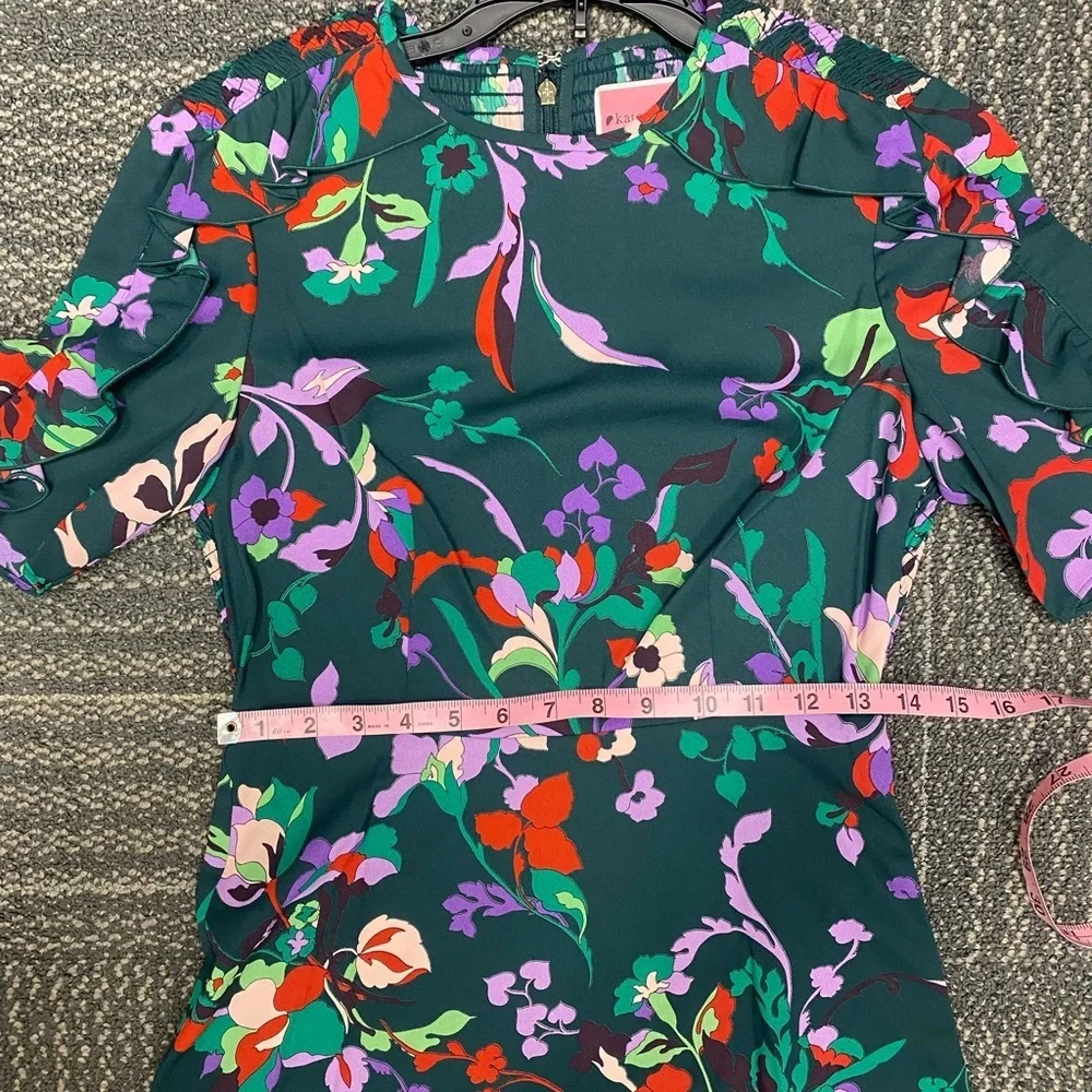 NWOT Kate Spade Fleur Nouveau Mini Dress Smocked Ruffle Green Women Size 0